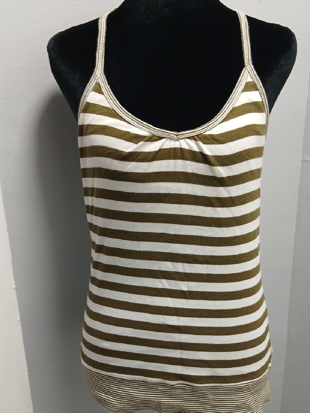 Old Navy Olive Green and White Striped Spaghetti Strap Camisole